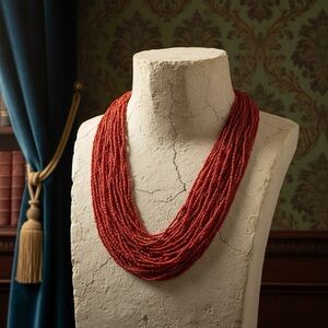 Vintage 22-Strand Red Statement Necklace | Heavy 5.8oz | High Density Boho